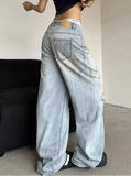 Chic Washed Distressed Korean Style High Waist Jeans