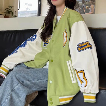 Women American Style Baseball Embroidered Jacket