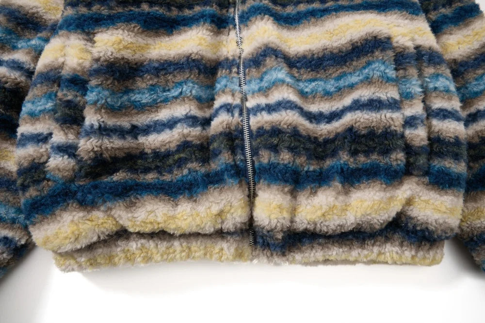 Chic Fair Isle Sherpa Faux Fur Hooded Jacket