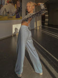 Long Sleeves Leopard Backless Slim Crop Top