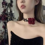 Gothic Black Rose Thorns Pendant Necklace