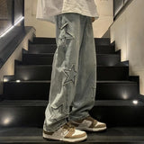Model Wearing the blue Y2K Star Embellished Baggy Jeans