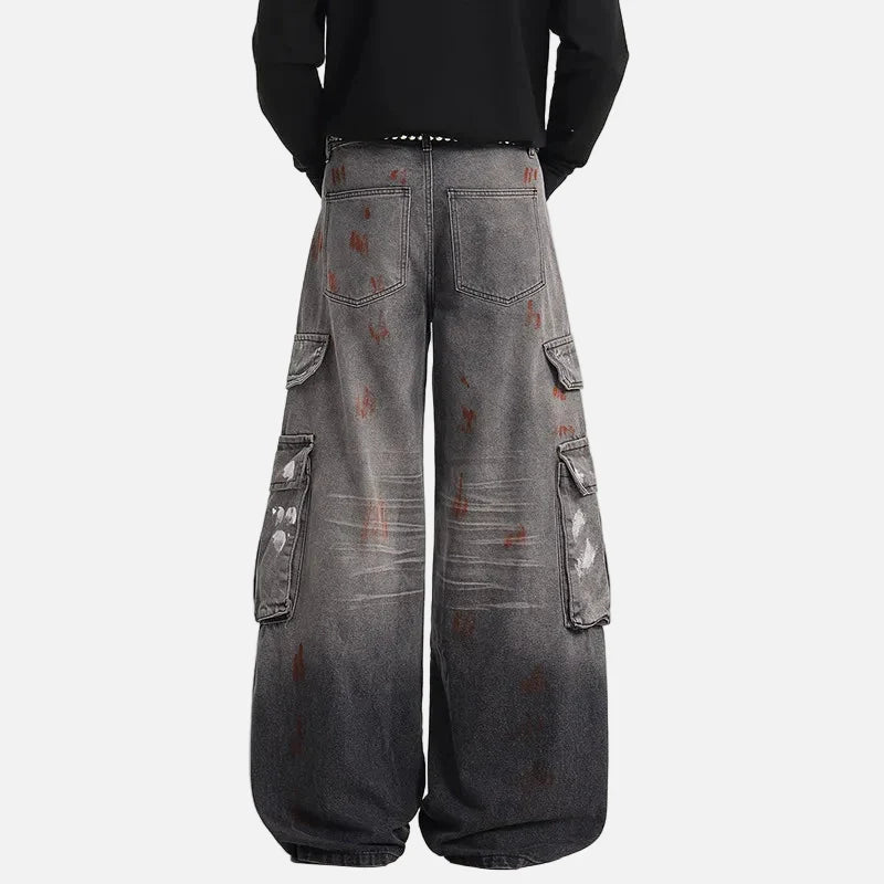 American Style Ink Splash Denim Cargo Jeans