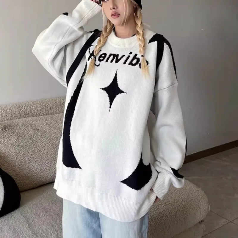 Casual Cozy Letter Print Knit Sweatshirt