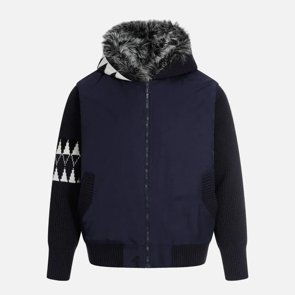 Versatile High Street Quilted Hooded Fur Jacket