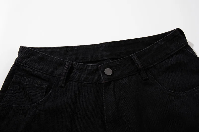 Trendy Leopard Patchwork Black Denim Jeans