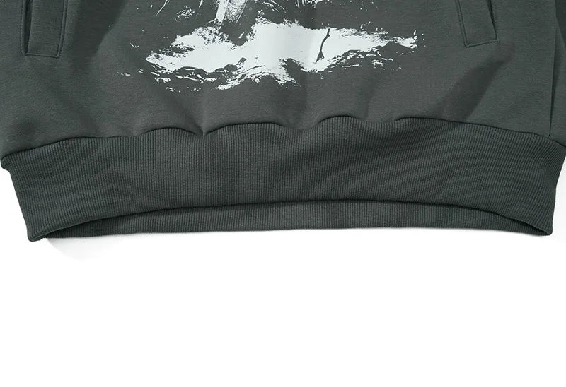 Long-lasting Gothic Printed Loose Hooded Sweatshirt