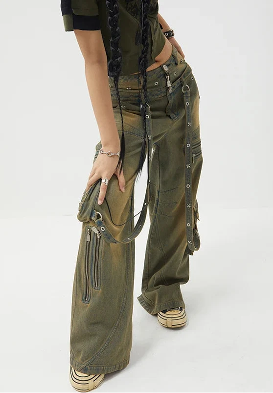 Streetwear Y2K Belted Vintage High Waist Straight Jeans