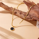 Delicate Black Stainless Steel Circle Necklace