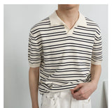 Men's Comfort Luxury Knitted Striped Polo T-Shirt