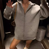 Streetwear Cozy Gray Long Sleeve Zipper Sweatshirt