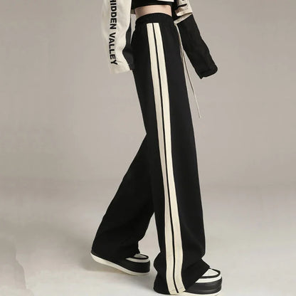 Women Cute Striped High Waist Wide Leg Sweatpants