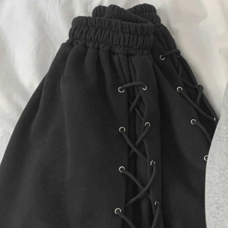 Lace-Up Eyelet Drawstring Sweatpants