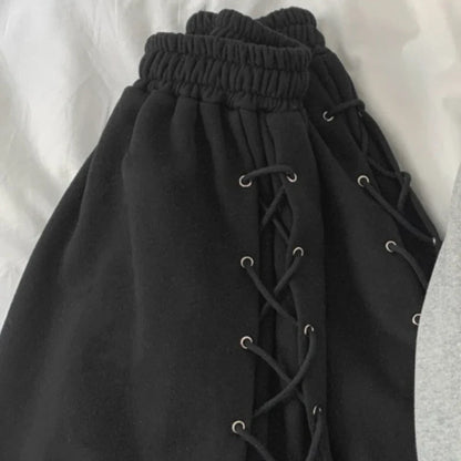 Lace-Up Eyelet Drawstring Sweatpants