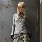 Gothic Vintage Number Print Patchwork T-Shirt