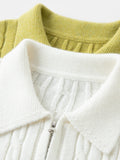 Soft Waxy Knitted Turn-Down Collar Zipper Cardigan