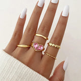 Y2K Soft Gemstone Heart Rings