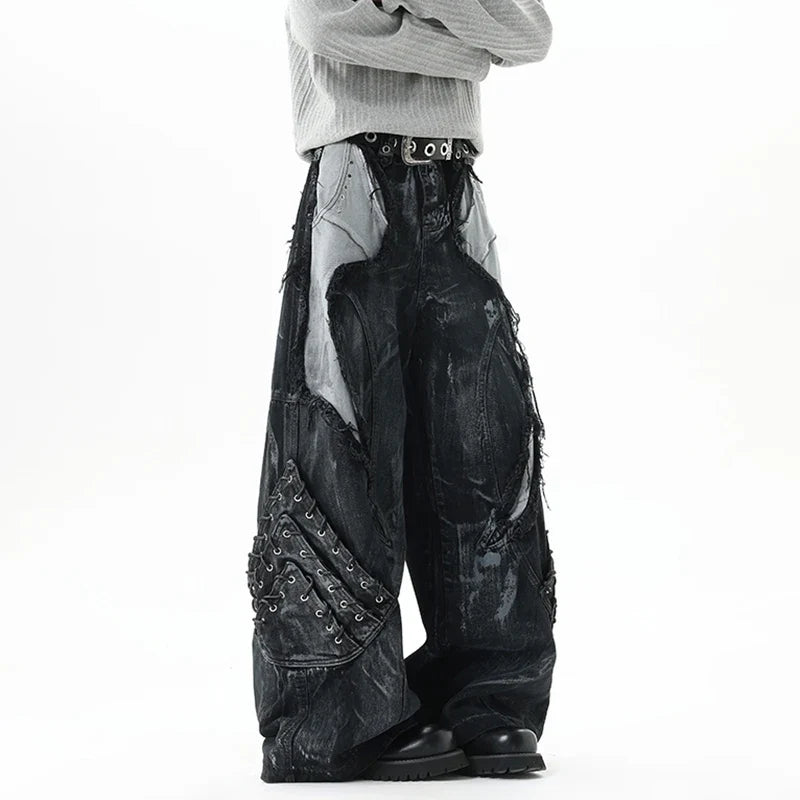 Streetwear Raw Edge Dirty Dying Denim Jeans