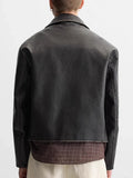 Distressed Faux Leather Lapel Jacket