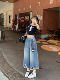 Y2K Patchwork Tie Distressed Denim Jorts