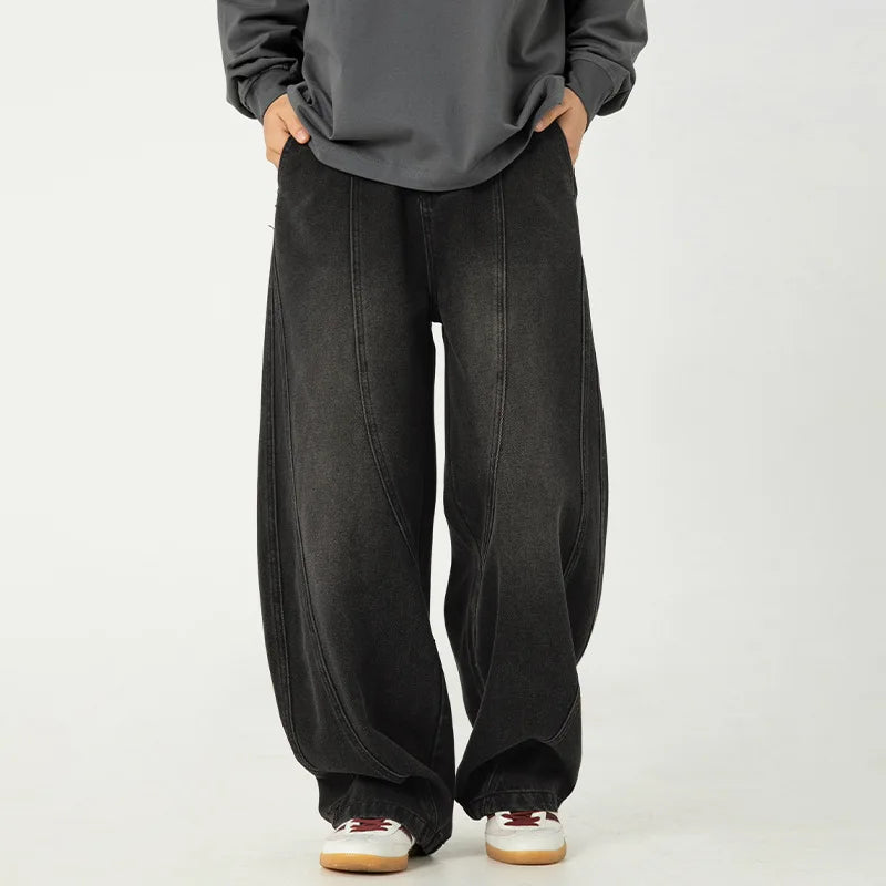 Solid Washed Distressed Wide Leg Jeans