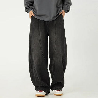Solid Washed Distressed Wide Leg Jeans