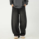 Solid Washed Distressed Wide Leg Jeans