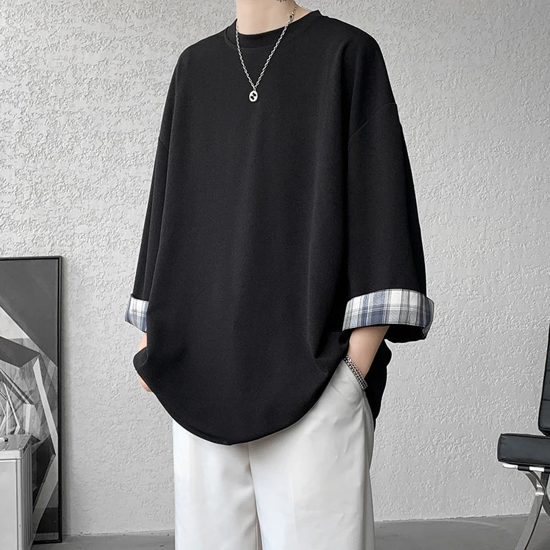 Cool Oversized Plaid Korean Style T-Shirt