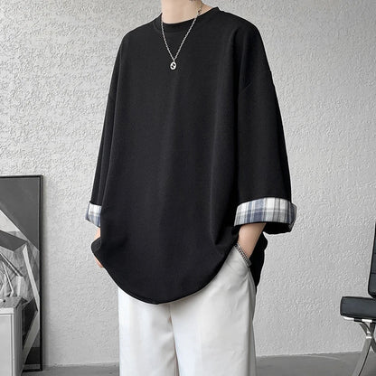 Cool Oversized Plaid Korean Style T-Shirt