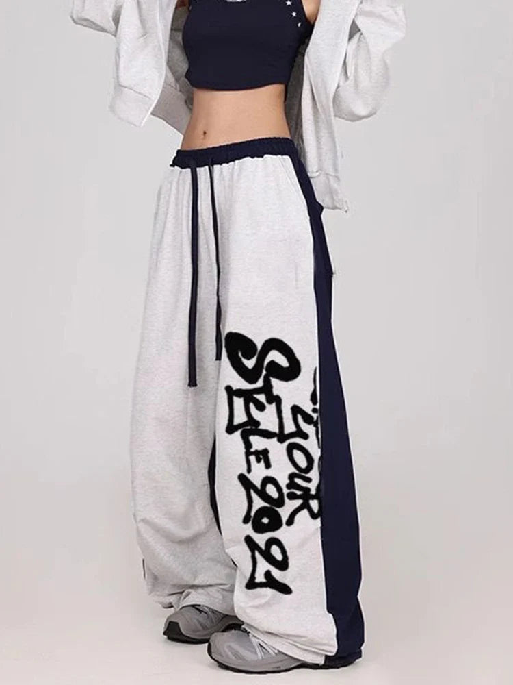 Y2K Streetwear High Waist Letter Patchwork Sweatpants
