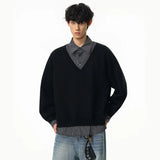 Flattering Casual Loose Striped Polo Sweatshirt