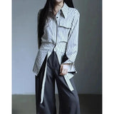 Elegant Vintage Striped Patchwork Blouses Shirt
