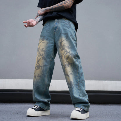 Stylish Rock N Roll Loose Fitting Washed Jeans