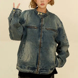 Loose Blue Denim Jacket with Pockets