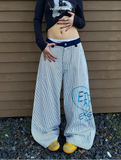 Japanese Style Stripe Embroidery Boyfriend Jeans