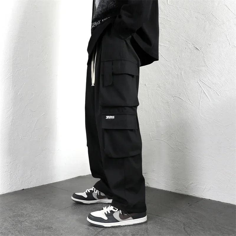 Vintage Cargo Pocket Drawstring Baggy Wide Pants