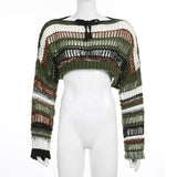Y2K Hollow Striped Gothic Crop Sweater