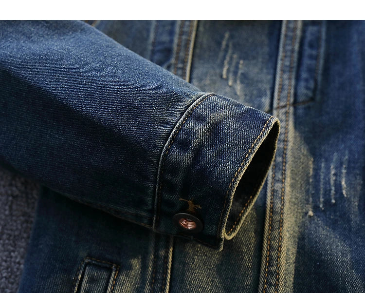 Embroidered Turn Down Collar Loose Denim Jacket