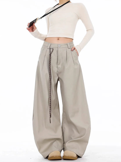 Black High Waist Straight Suit Pants