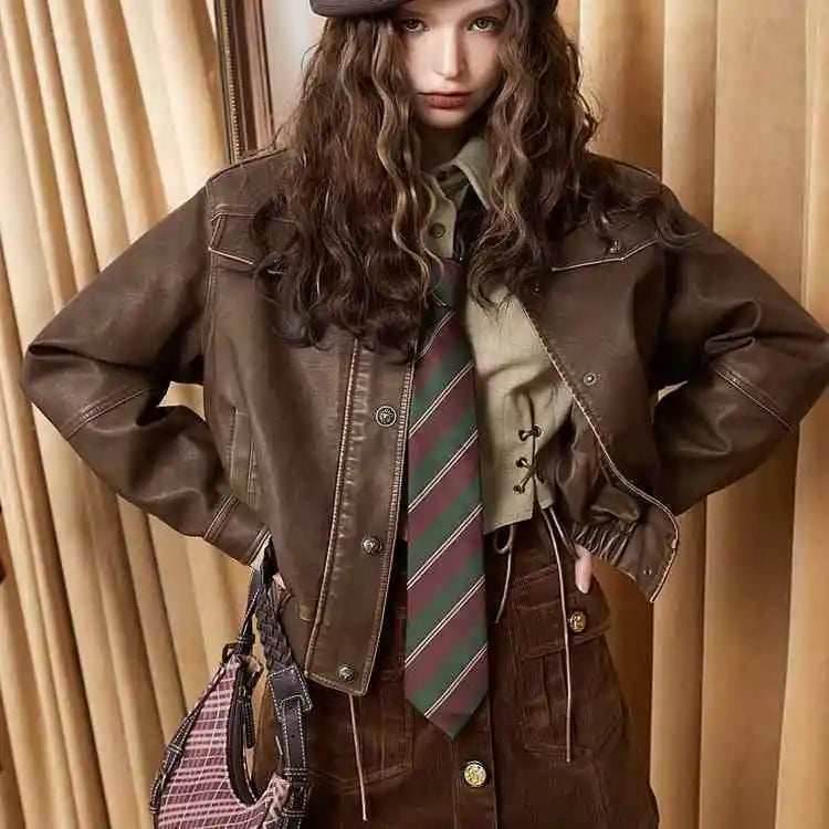 Vintage American Style Retro Maillard Style Jacket