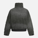 Vintage Distressed Denim Padded Fur Collar Jacket