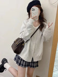 Women Casual Cute Chic Gray V-Neck Button Cardigan