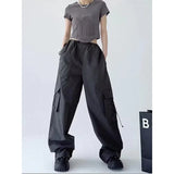American Style Solid Pleated Wide Leg Cargo Pants