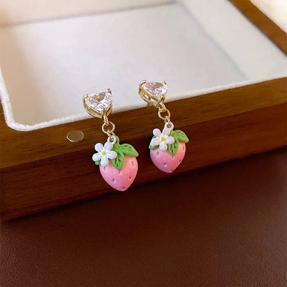 Korean Strawberry Flower Love Heart Earrings