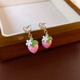 Korean Strawberry Flower Love Heart Earrings
