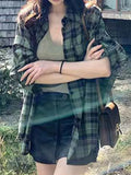 Plaid Dragon Sleeve Loose Button Shirt