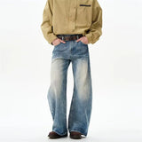 Vintage Washed Blue Textured Wide Jeans
