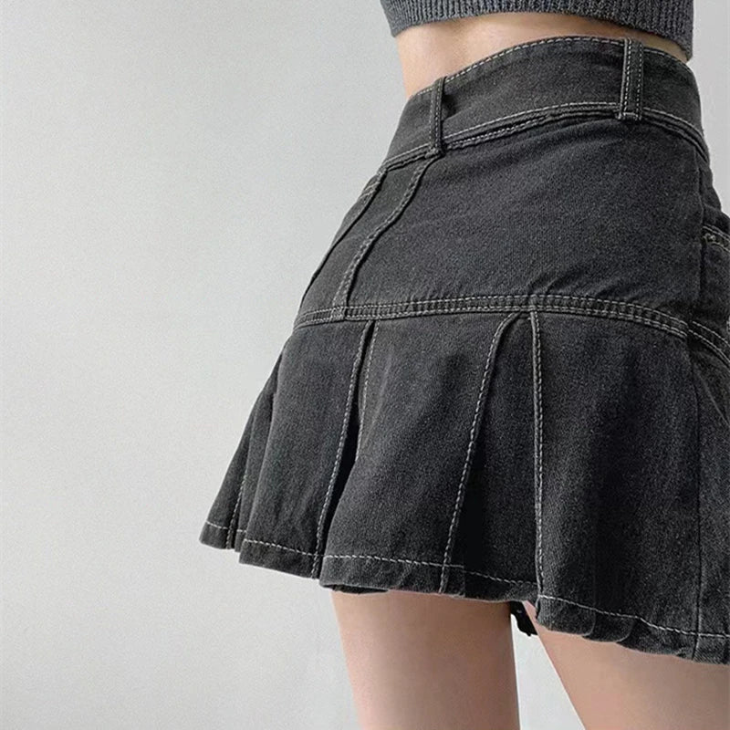 Y2K Denim High Waist Belted Skirt