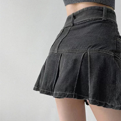 Y2K Denim High Waist Belted Skirt