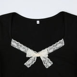 Cute Bandage Lace Trim Deep T-Shirt